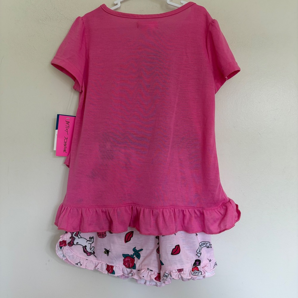 Betsey Johnson Kids Pink 2PC Pajama Set Heart Unicorn Ruffle Size S 6/6X NEW - Picture 7 of 7